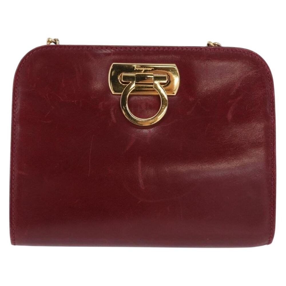 Salvatore Ferragamo Leather Gancini Chain Shoulder Bag Red
